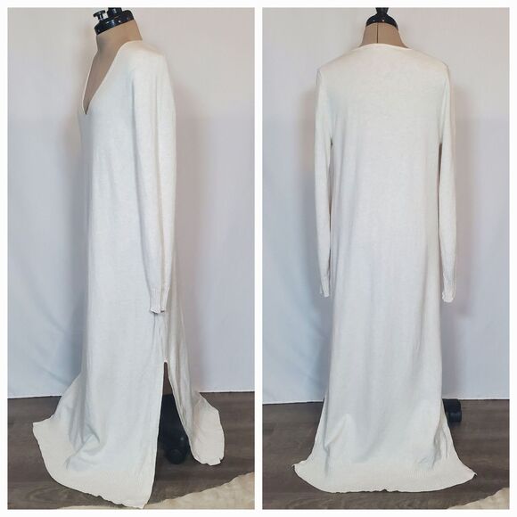 Splendid x @Cellajane Women's Maxi Sweater Dress Medium Cream Oversized Deep V - Picture 4 of 12